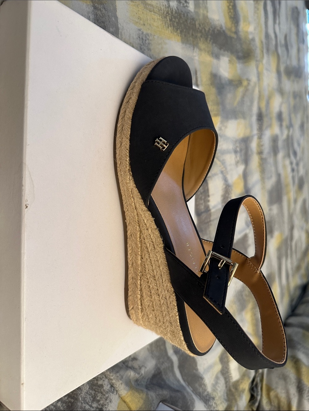 Tommy Hilfiger Black Espadrille Wedge Slingback Sandals